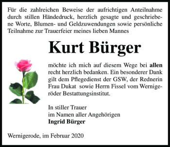 Traueranzeige von Kurt Bürger  von Magdeburger Volksstimme
