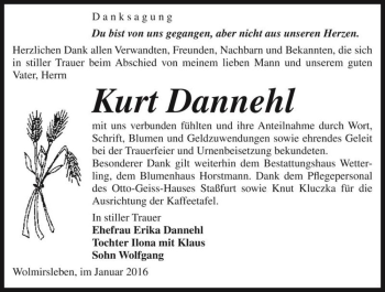Traueranzeige von Kurt Dannehl  von Magdeburger Volksstimme