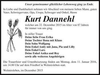 Traueranzeige von Kurt Dannehl  von Magdeburger Volksstimme