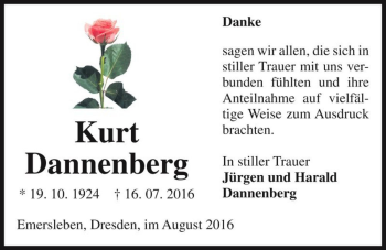 Traueranzeige von Kurt Dannenberg  von Magdeburger Volksstimme