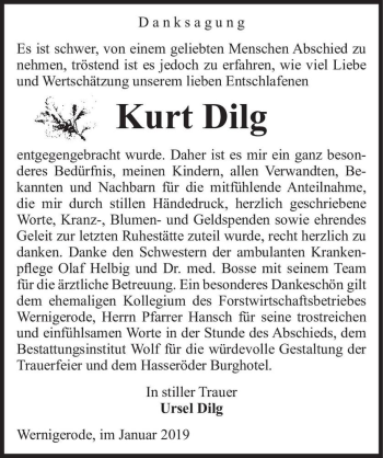 Traueranzeige von Kurt Dilg  von Magdeburger Volksstimme