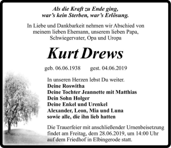 Traueranzeige von Kurt Drews  von Magdeburger Volksstimme