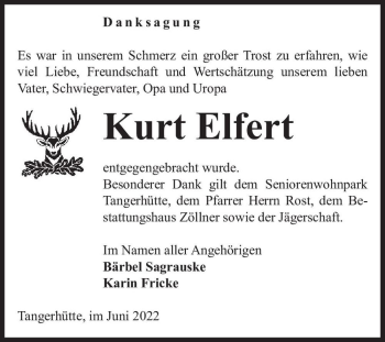 Traueranzeige von Kurt Elfert  von Magdeburger Volksstimme