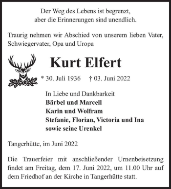 Traueranzeige von Kurt Elfert  von Magdeburger Volksstimme