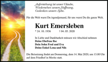 Traueranzeige von Kurt Emersleben  von Magdeburger Volksstimme