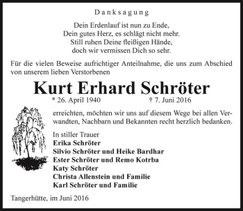 Traueranzeige von Kurt Erhard Schröter  von Magdeburger Volksstimme