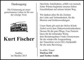 Traueranzeige von Kurt Fischer  von Magdeburger Volksstimme