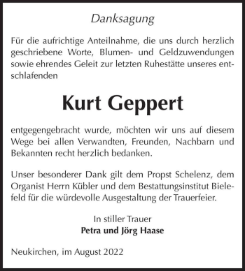 Traueranzeige von Kurt Geppert  von Magdeburger Volksstimme