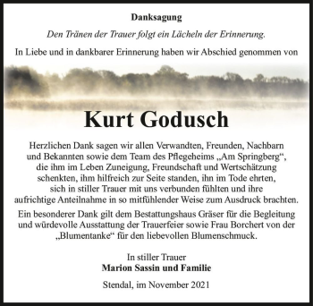 Traueranzeige von Kurt Godusch  von Magdeburger Volksstimme