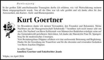 Traueranzeige von Kurt Goertner  von Magdeburger Volksstimme