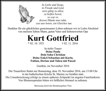 Traueranzeige von Kurt Gottfried  von Magdeburger Volksstimme