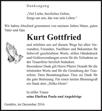 Traueranzeige von Kurt Gottfried  von Magdeburger Volksstimme