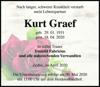 Traueranzeige von Kurt Graef  von Magdeburger Volksstimme
