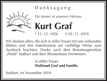 Traueranzeige von Kurt Graf  von Magdeburger Volksstimme