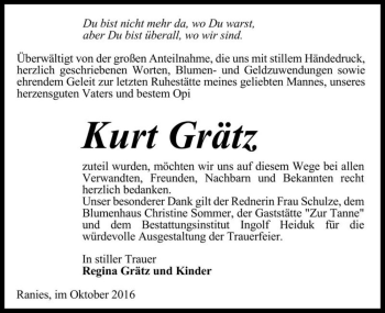 Traueranzeige von Kurt Grätz  von Magdeburger Volksstimme
