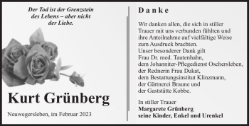 Traueranzeige von Kurt Grünberg  von Magdeburger Volksstimme
