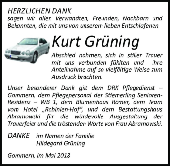 Traueranzeige von Kurt Grüning  von Magdeburger Volksstimme