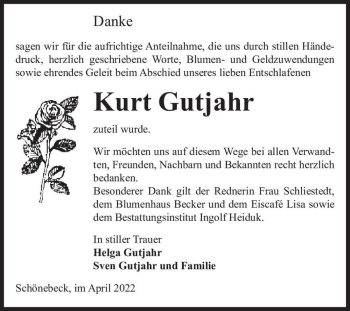 Traueranzeige von Kurt Gutjahr  von Magdeburger Volksstimme