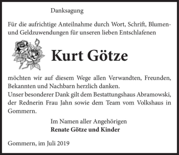 Traueranzeige von Kurt Götze  von Magdeburger Volksstimme