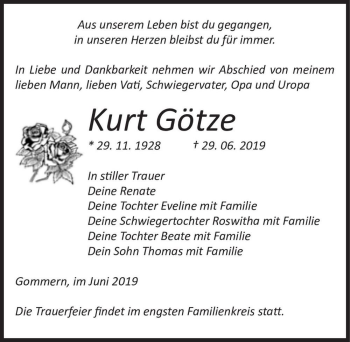 Traueranzeige von Kurt Götze  von Magdeburger Volksstimme