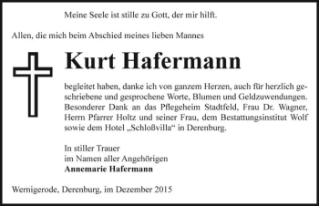 Traueranzeige von Kurt Hafermann  von Magdeburger Volksstimme