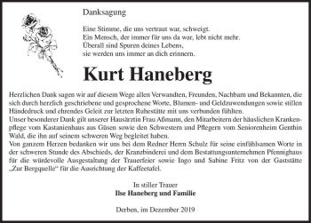Traueranzeige von Kurt Haneberg  von Magdeburger Volksstimme