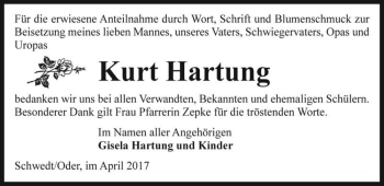 Traueranzeige von Kurt Hartung  von Magdeburger Volksstimme