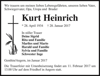 Traueranzeige von Kurt Heinrich  von Magdeburger Volksstimme
