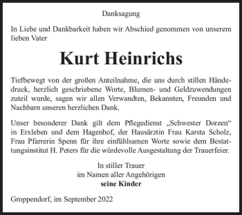 Traueranzeige von Kurt Heinrichs  von Magdeburger Volksstimme