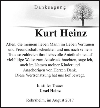 Traueranzeige von Kurt Heinz  von Magdeburger Volksstimme