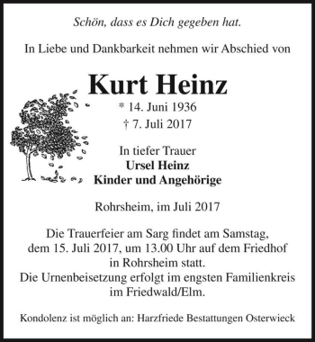 Traueranzeige von Kurt Heinz  von Magdeburger Volksstimme