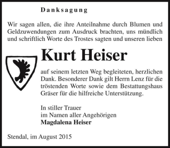 Traueranzeige von Kurt Heiser  von Magdeburger Volksstimme