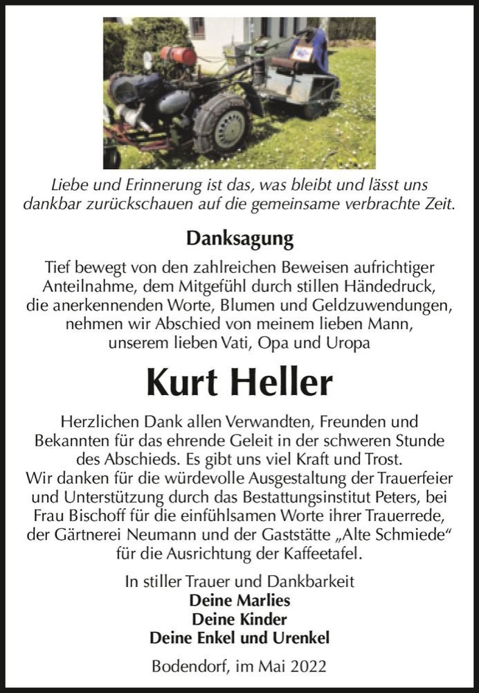  Traueranzeige für Kurt Heller  vom 14.05.2022 aus Magdeburger Volksstimme