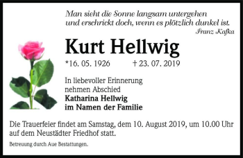 Traueranzeige von Kurt Hellwig  von Magdeburger Volksstimme