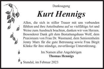 Traueranzeige von Kurt Hennigs  von Magdeburger Volksstimme