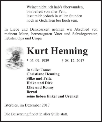 Traueranzeige von Kurt Henning  von Magdeburger Volksstimme