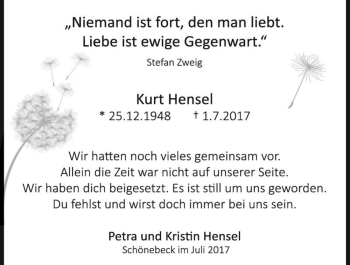 Traueranzeige von Kurt Hensel  von Magdeburger Volksstimme