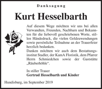 Traueranzeige von Kurt Hesselbarth  von Magdeburger Volksstimme