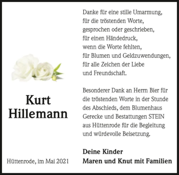 Traueranzeige von Kurt Hillemann  von Magdeburger Volksstimme