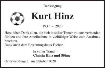 Traueranzeige von Kurt Hinz  von Magdeburger Volksstimme