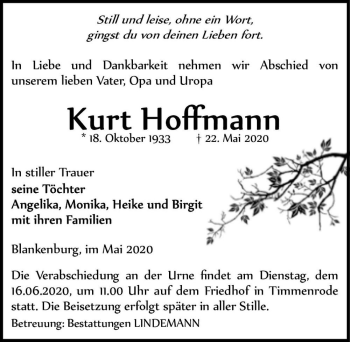 Traueranzeige von Kurt Hoffmann  von Magdeburger Volksstimme