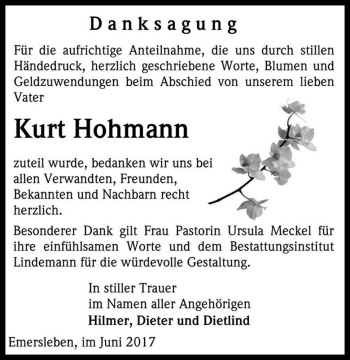 Traueranzeige von Kurt Hohmann  von Magdeburger Volksstimme