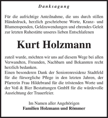 Traueranzeige von Kurt Holzmann  von Magdeburger Volksstimme
