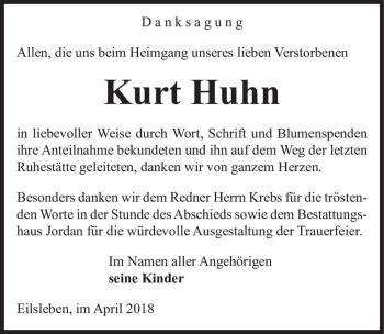 Traueranzeige von Kurt Huhn  von Magdeburger Volksstimme
