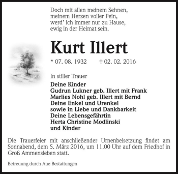 Traueranzeige von Kurt Illert  von Magdeburger Volksstimme