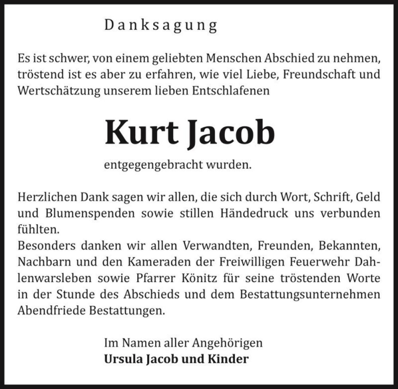  Traueranzeige für Kurt Jacob  vom 08.04.2017 aus Magdeburger Volksstimme