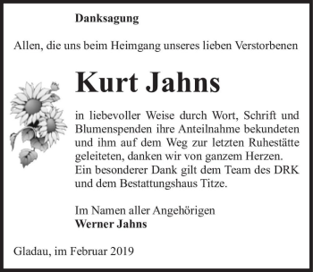 Traueranzeige von Kurt Jahns  von Magdeburger Volksstimme