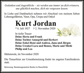 Traueranzeige von Kurt Jordan  von Magdeburger Volksstimme
