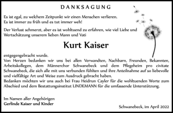 Traueranzeige von Kurt Kaiser  von Magdeburger Volksstimme