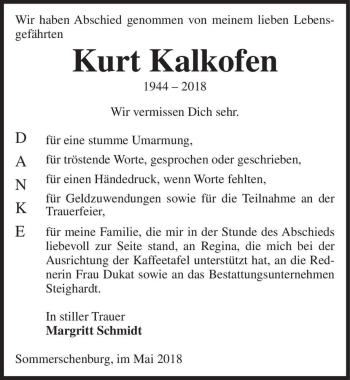 Traueranzeige von Kurt Kalkofen  von Magdeburger Volksstimme